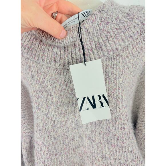 NWT Zara Metallic Knit Peter Pan Collar Sweater Small Purple Balloon Sleeve - Picture 10 of 10